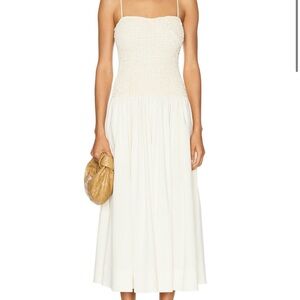LPA Ivory Smocked Bodice Midi Dress